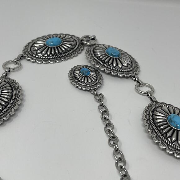 Ariat Womens Oval Concho Silver Chain Link Belt With Turquoise Stone Accents XL main image 5